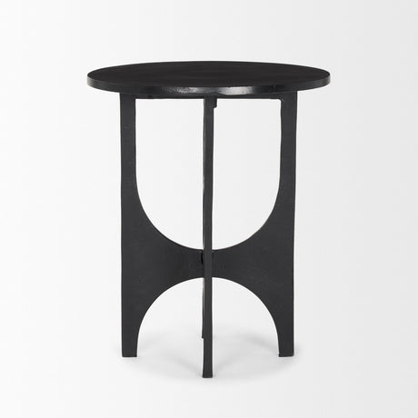 Sobi Textured Matte Black Round Metal Accent Table by Mercana at Eve Furniture