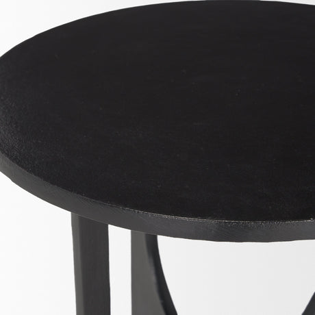 Sobi Textured Matte Black Round Metal Accent Table by Mercana at Eve Furniture