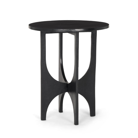 Sobi Textured Matte Black Round Metal Accent Table by Mercana at Eve Furniture