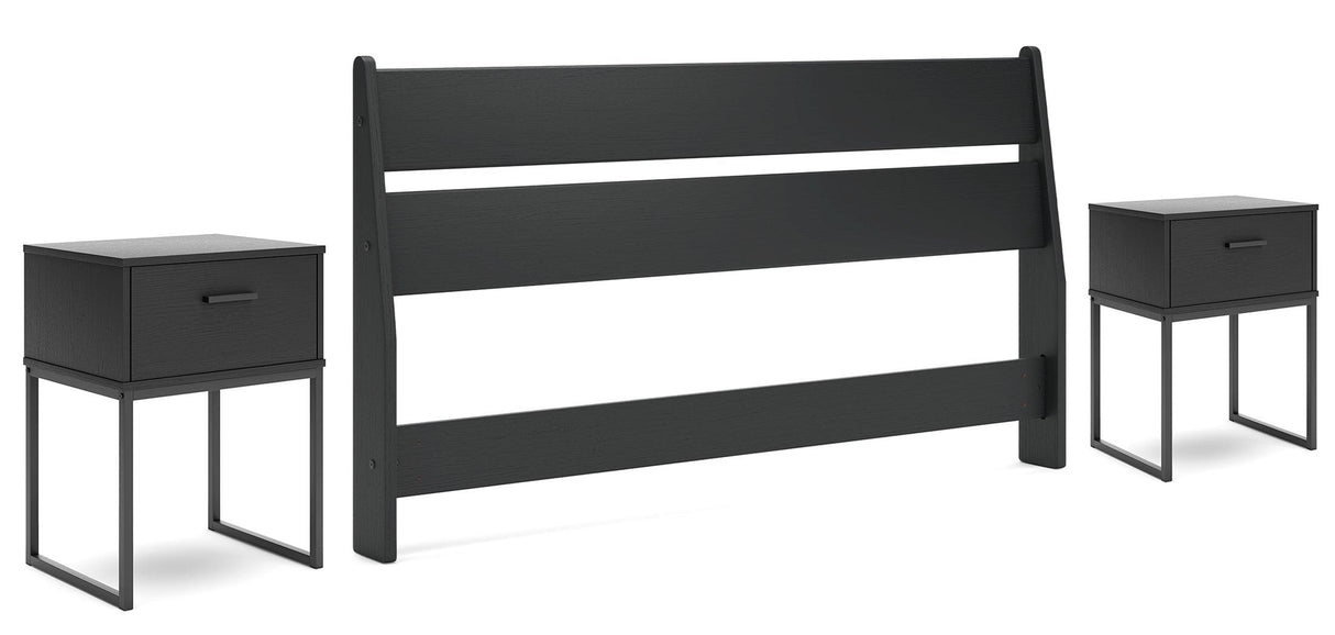 Socalle Queen Panel Headboard with 2 Nightstands in Black by Ashley at Eve Furniture