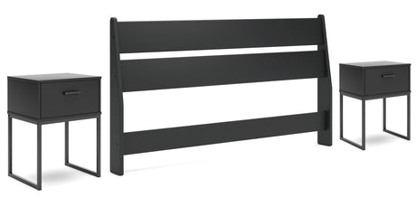 Socalle Queen Panel Headboard with 2 Nightstands in Black by Ashley at Eve Furniture