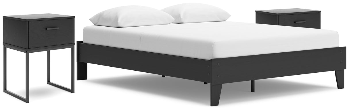 Socalle Queen Platform Bed with 2 Nightstands in Black