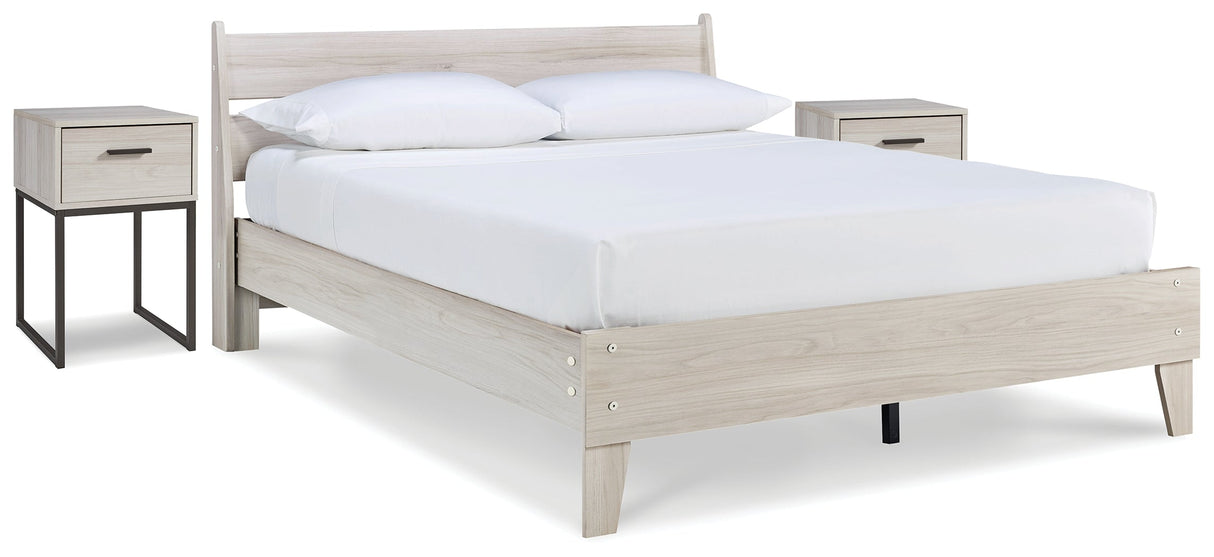 Socalle Queen Platform Bed with 2 Nightstands in Light Natural