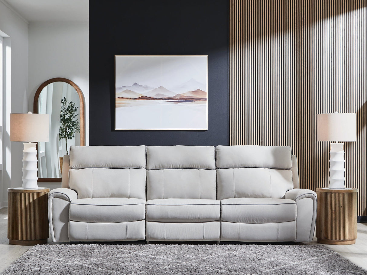 Social Pointe Pearl/Ash 3-Piece Dual Power Reclining Modular Sofa by Ashley at Eve Furniture