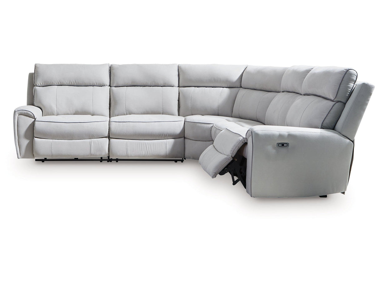 Social Pointe Pearl/Ash 5-Piece Dual Power Reclining Modular Sectional by Ashley at Eve Furniture