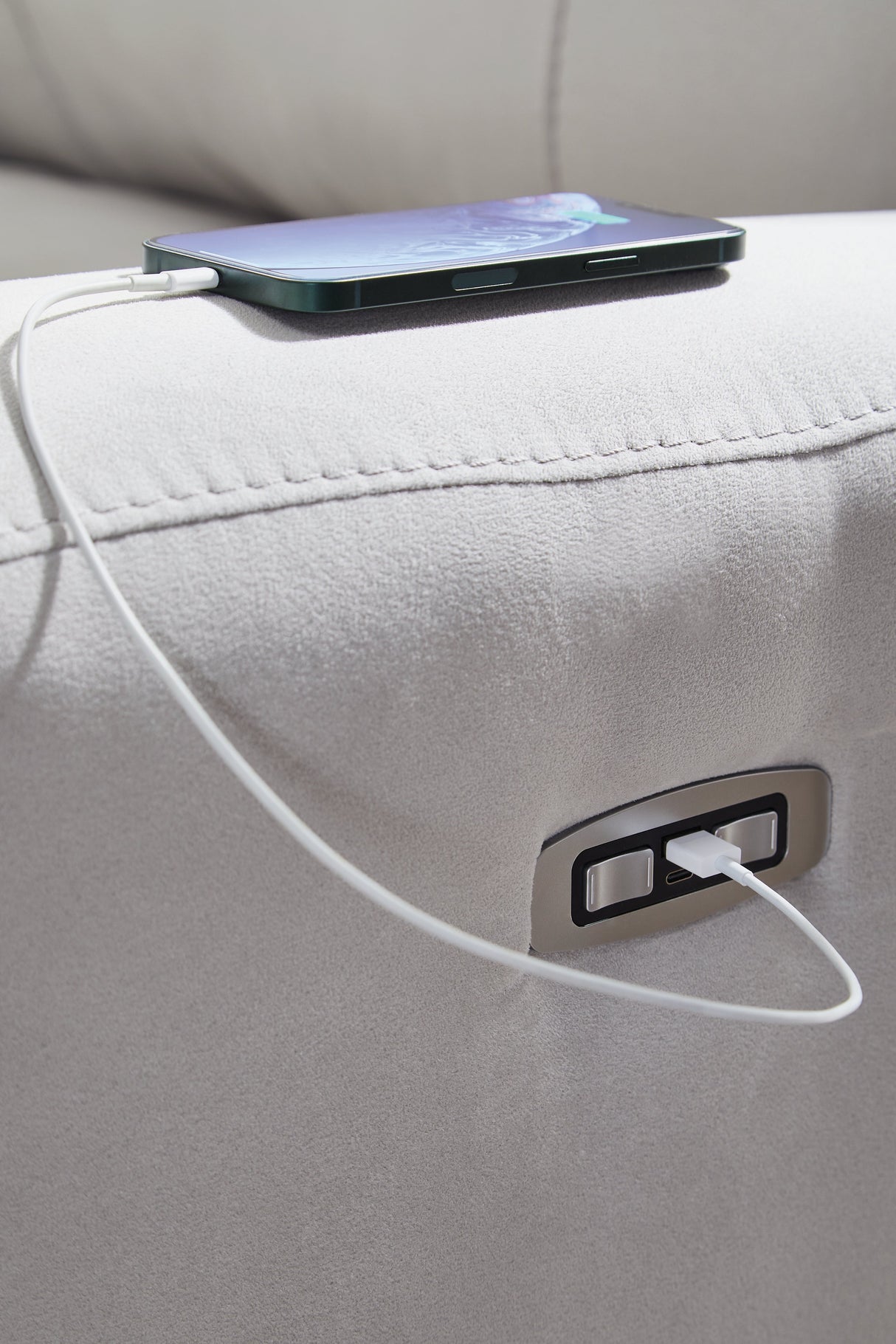 Social Pointe Pearl/Ash 5-Piece Dual Power Reclining Modular Sectional by Ashley at Eve Furniture