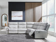 Social Pointe Pearl/Ash 5-Piece Dual Power Reclining Modular Sectional by Ashley at Eve Furniture