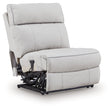 Social Pointe Pearl/Ash 5-Piece Reclining Sectional with Storage Consoles by Ashley at Eve Furniture