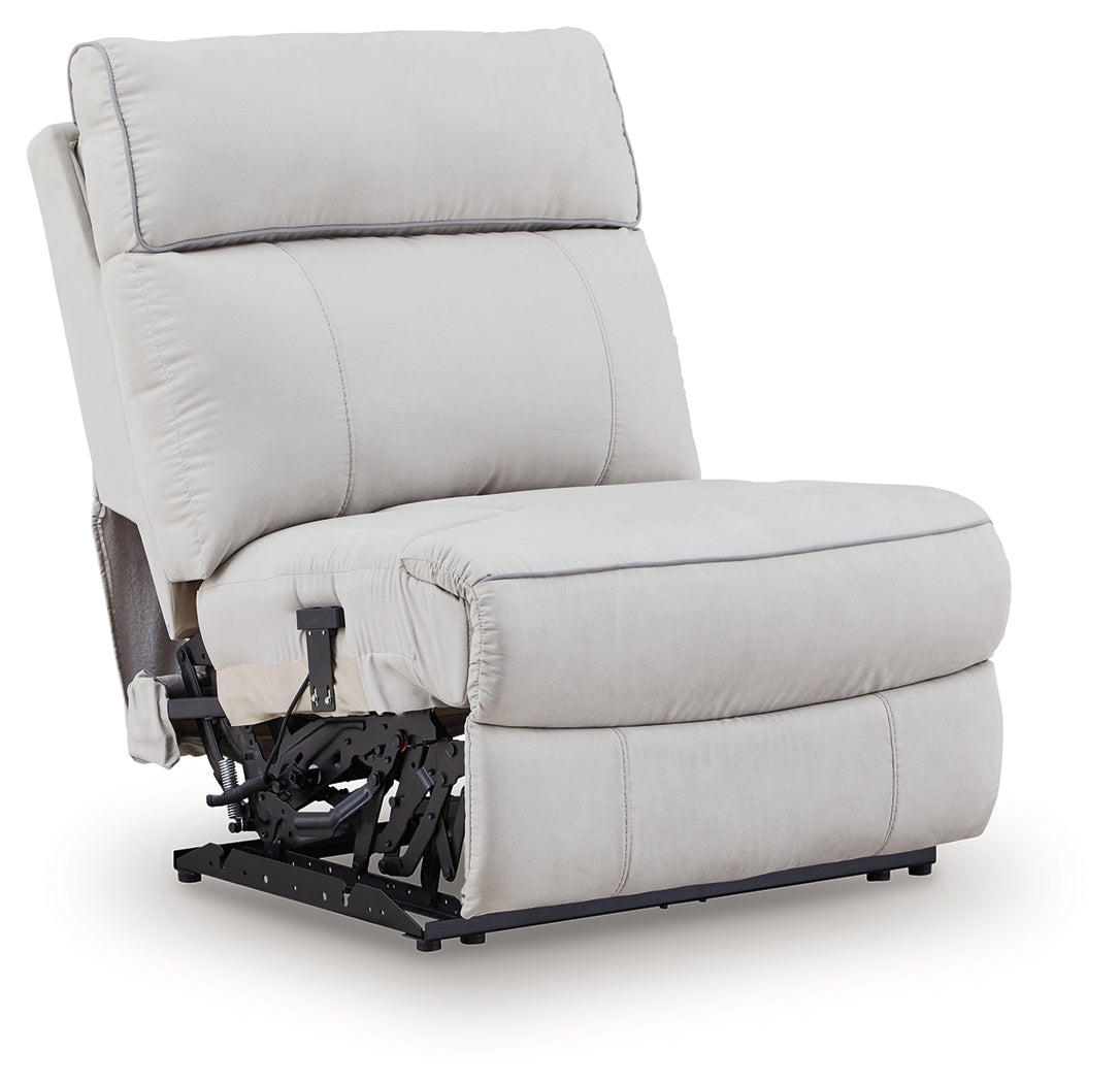 Social Pointe Pearl/Ash 5-Piece Reclining Sectional with Storage Consoles by Ashley at Eve Furniture