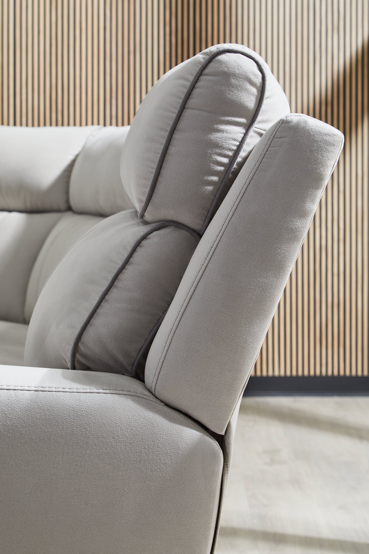 Social Pointe Pearl/Ash 6-Piece Dual Power Reclining Sectional with Console by Ashley at Eve Furniture