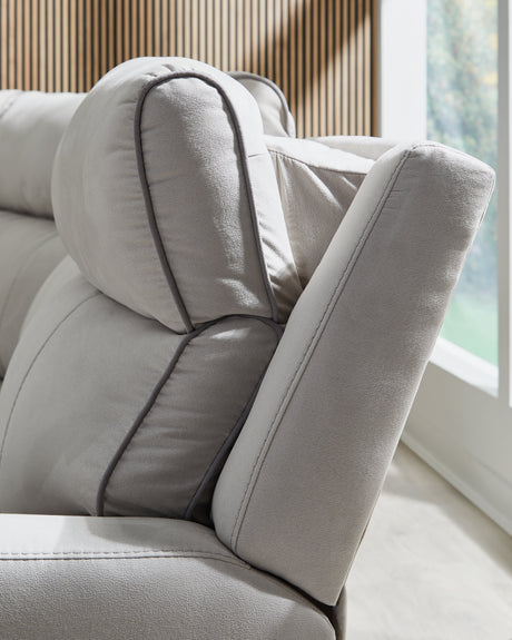 Social Pointe Pearl/Ash 6-Piece Dual Power Reclining Sectional with Console by Ashley at Eve Furniture