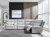 Social Pointe Pearl/Ash 6-Piece Dual Power Reclining Sectional with Console by Ashley at Eve Furniture