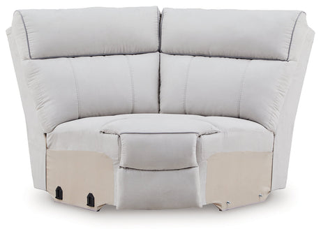 Social Pointe Pearl/Ash 7-Piece Reclining Sectional with Storage Consoles by Ashley at Eve Furniture