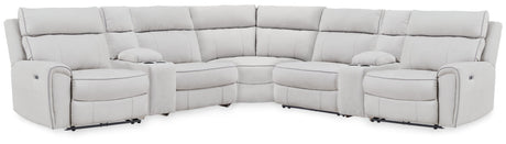Social Pointe Pearl/Ash 7-Piece Reclining Sectional with Storage Consoles by Ashley at Eve Furniture