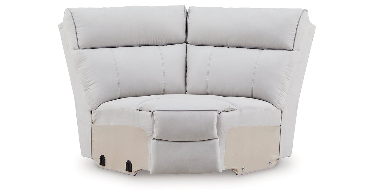 Social Pointe Pearl/Ash 7-Piece Reclining Sectional with Storage Consoles by Ashley at Eve Furniture