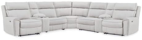 Social Pointe Pearl/Ash 7-Piece Reclining Sectional with Storage Consoles by Ashley at Eve Furniture