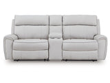 Social Pointe Pearl/Ash Dual Power Reclining Modular Loveseat with Console by Ashley at Eve Furniture