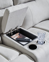 Social Pointe Pearl/Ash Dual Power Reclining Modular Loveseat with Console by Ashley at Eve Furniture