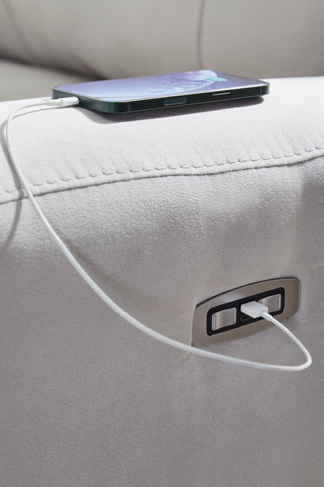 Social Pointe Pearl/Ash2-Piece Dual Power Reclining Modular Loveseat by Ashley at Eve Furniture