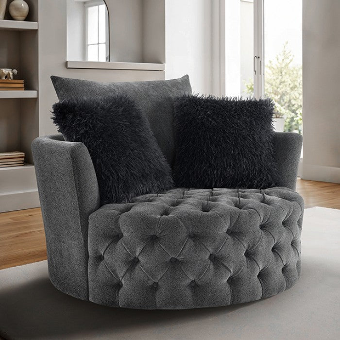 Sofi Drak Gray Button Tufted Swivel Chair by Furniture of America at Eve Furniture