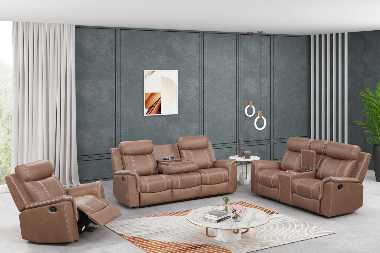 Sofia Brown 3-Piece Reclining Set by Happy Homes at Eve Furniture