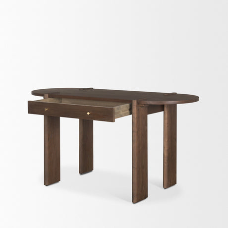 Sohan Dark Brown Elm Wood Oblong Desk by Mercana at Eve Furniture