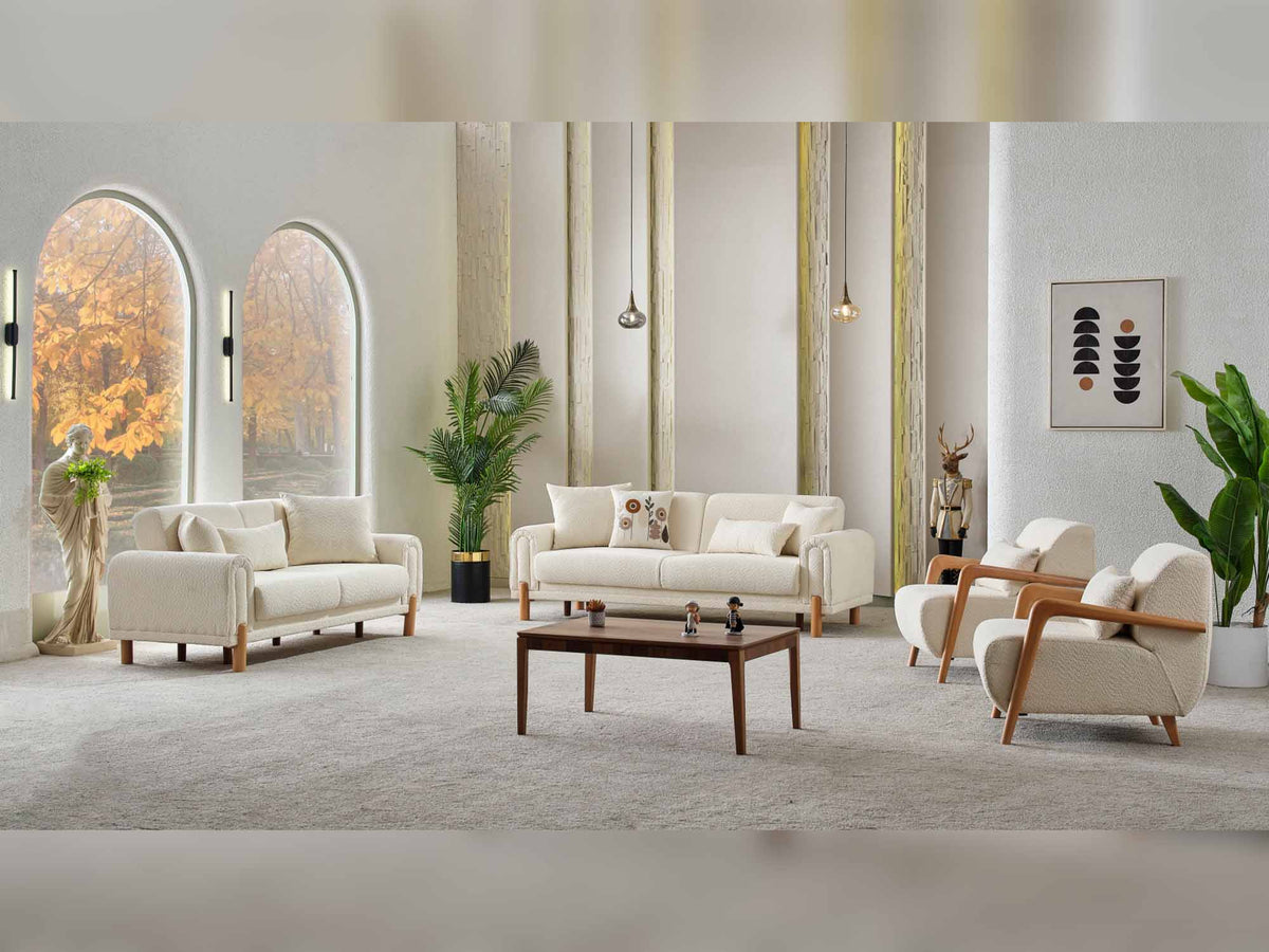 Soho 4-pieces (2 Sofa & 2 Chair) Livingroom Set Cream - Clearance by Furnia at Eve Furniture