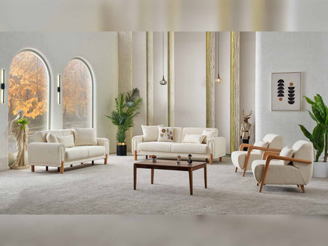 Soho 4-pieces (2 Sofa & 2 Chair) Livingroom Set Cream - Clearance by Furnia at Eve Furniture