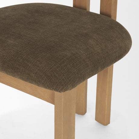 Soho Curved Open Back Brown Fabric w/ Light Brown Tripod Frame Dining Chair by Mercana at Eve Furniture
