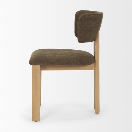 Soho Curved Open Back Brown Fabric w/ Light Brown Tripod Frame Dining Chair by Mercana at Eve Furniture