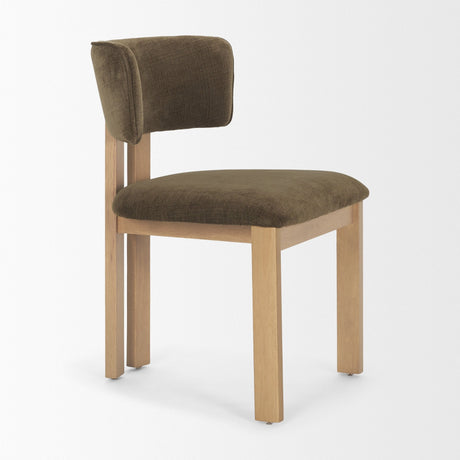 Soho Curved Open Back Brown Fabric w/ Light Brown Tripod Frame Dining Chair by Mercana at Eve Furniture
