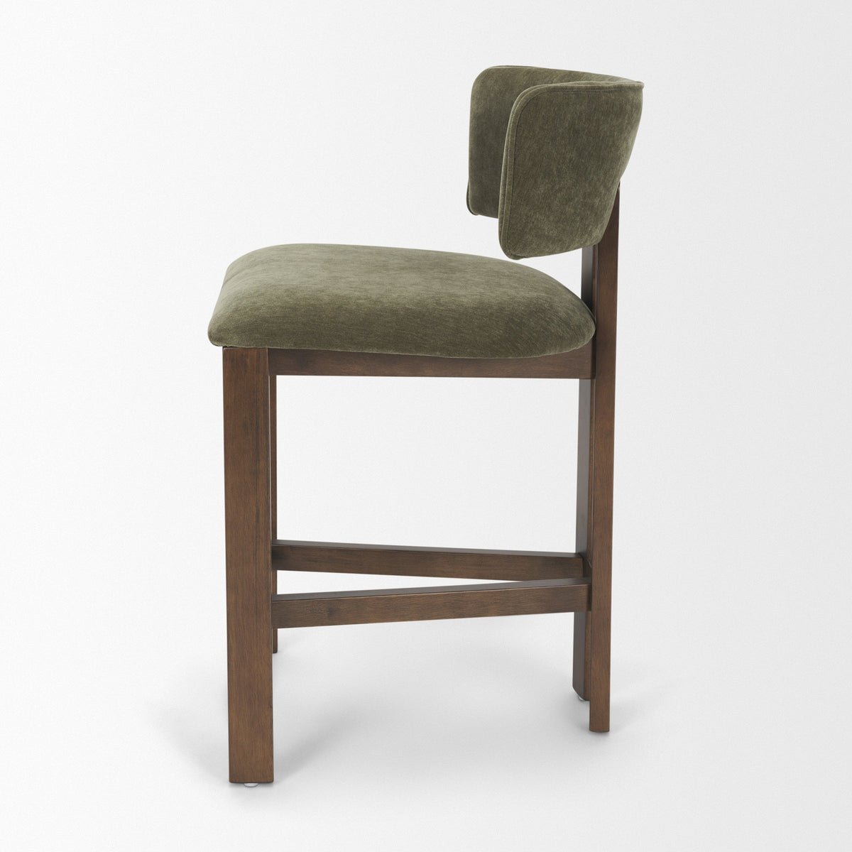 Soho Open Back 35.3in Seat Counter Stool | Olive Fabric w/ Brown Wood by Mercana at Eve Furniture