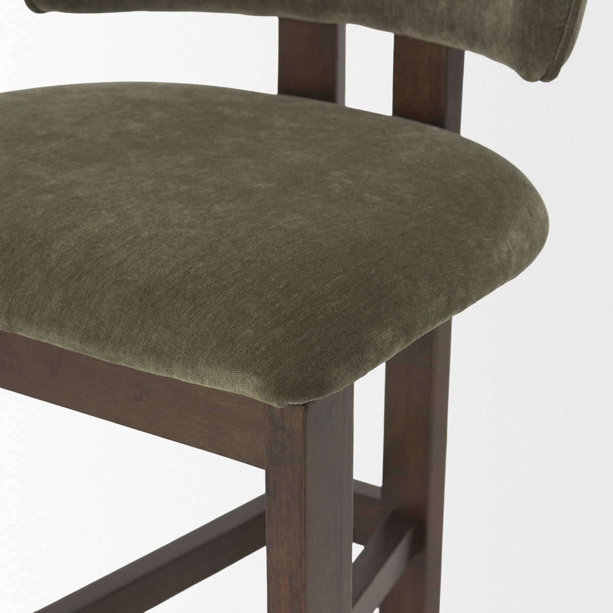 Soho Open Back 35.3in Seat Counter Stool | Olive Fabric w/ Brown Wood by Mercana at Eve Furniture