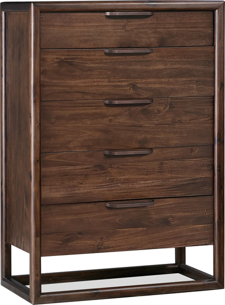 Sol Brown Spice Five Drawer Acacia Wood Chest by Modus Furniture at Eve Furniture