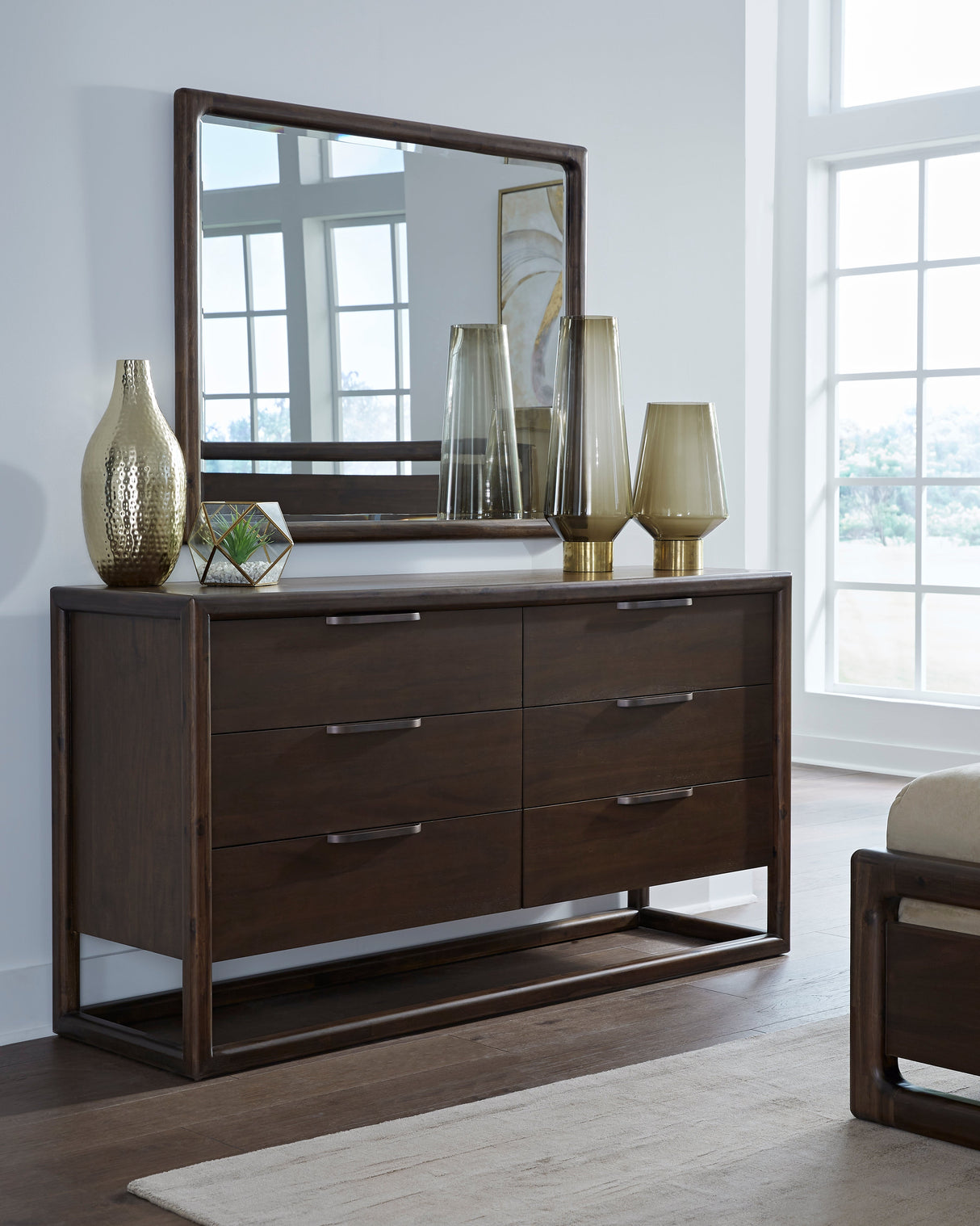 Sol Six Drawer Acacia Wood Dresser in Brown Spice by Modus Furniture at Eve Furniture