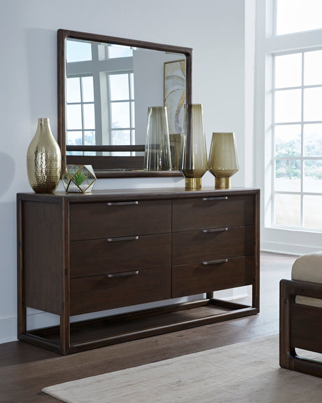 Sol Six Drawer Acacia Wood Dresser in Brown Spice by Modus Furniture at Eve Furniture