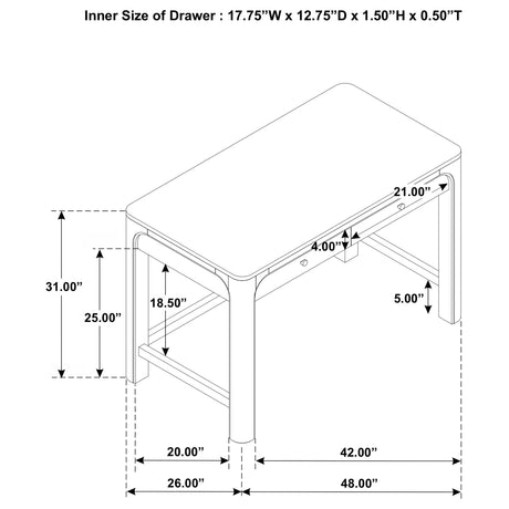 Solano Weathered Mango 2-drawer Makeup Table Vanity Desk by Coaster at Eve Furniture