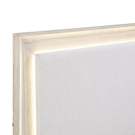 Solas Pearl Eastern Queen LED Upholstered Panel Bed by Homelegance at Eve Furniture