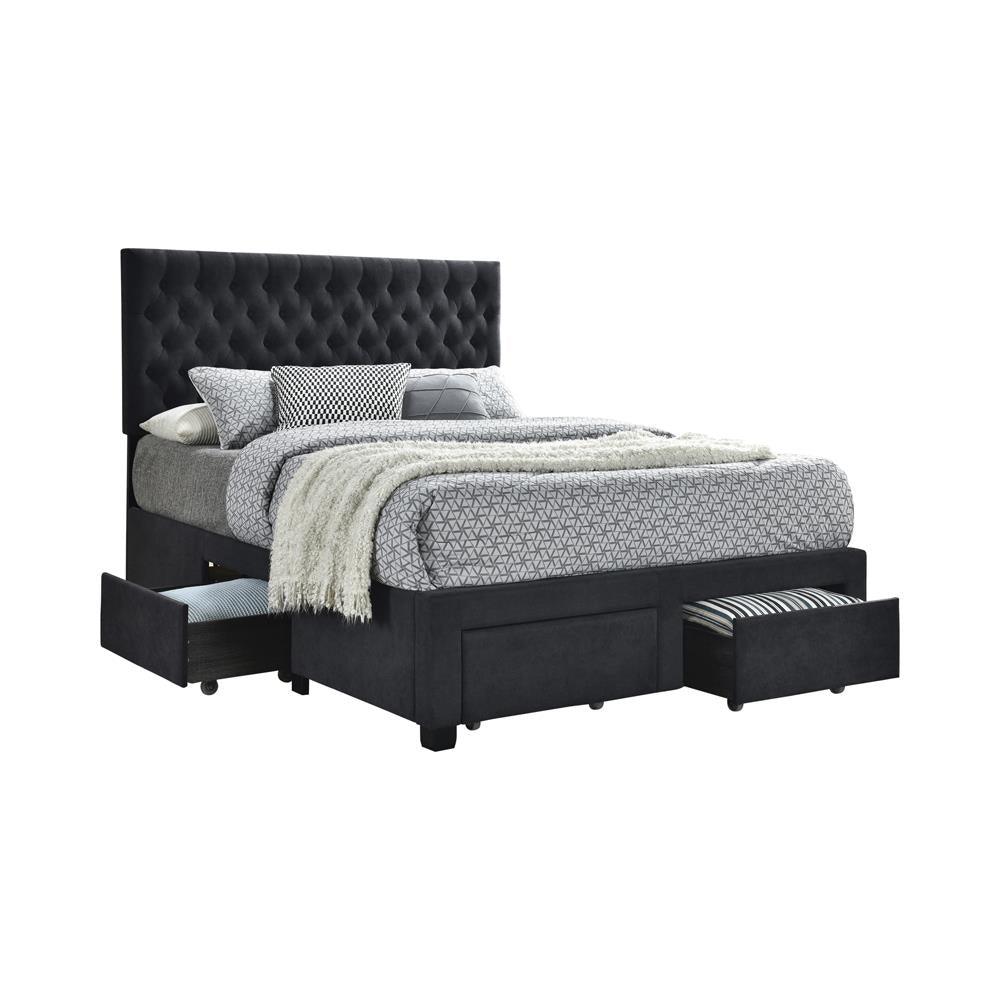 Soledad Charcoal Queen 4-Drawer Button Tufted Storage Bed by Coaster at Eve Furniture