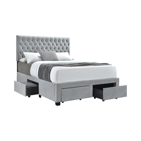 Soledad Eastern King 4-Drawer Button Tufted Storage Bed Beige