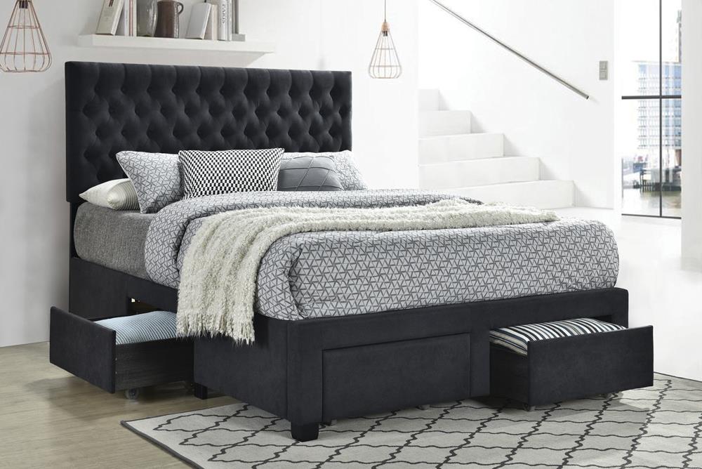 Soledad Eastern King 4-Drawer Button Tufted Storage Bed Charcoal