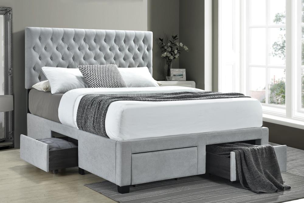 Soledad Full 4-Drawer Button Tufted Storage Bed Beige