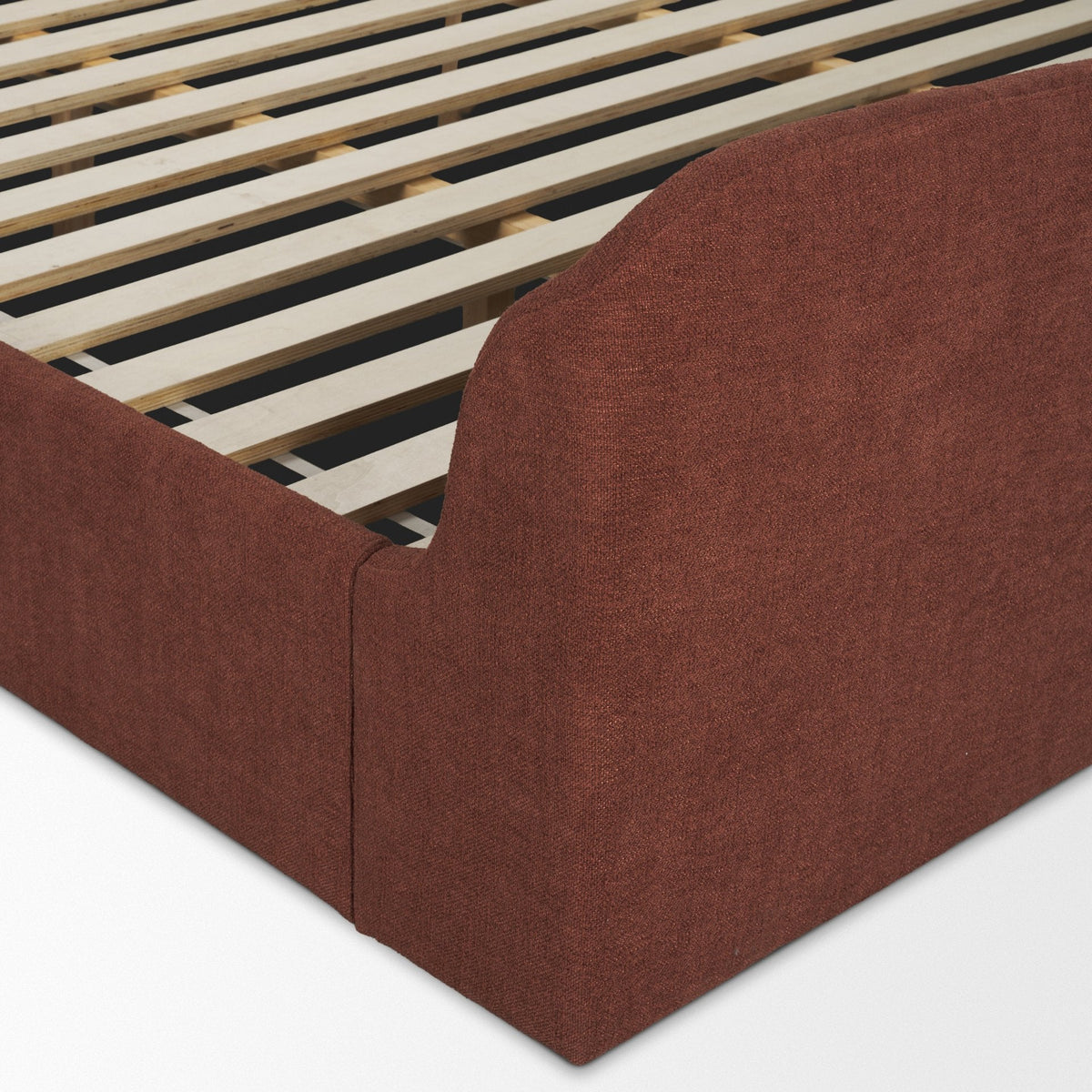 Solene Queen Upholstered Bedframe w/ Footbed | Curved Headboard | Burgundy Fabric by Mercana at Eve Furniture