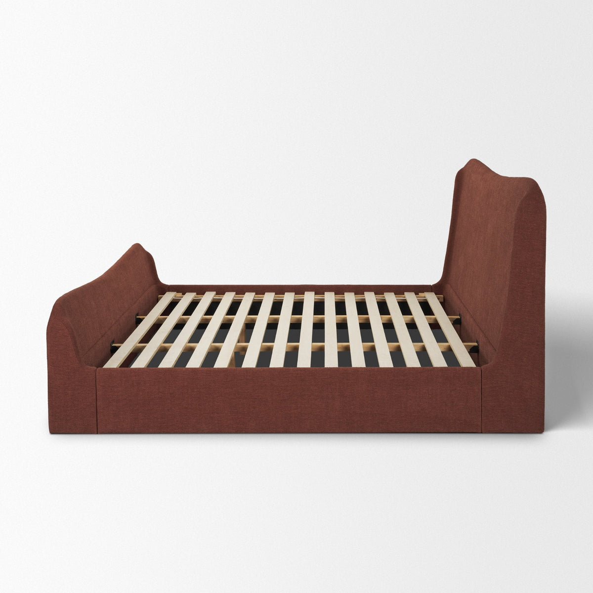Solene Queen Upholstered Bedframe w/ Footbed | Curved Headboard | Burgundy Fabric by Mercana at Eve Furniture