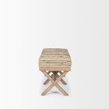 Solis 50L x 16W Brown Base Upholstered Beige/Black Stripe Seat Accent Bench by Mercana at Eve Furniture
