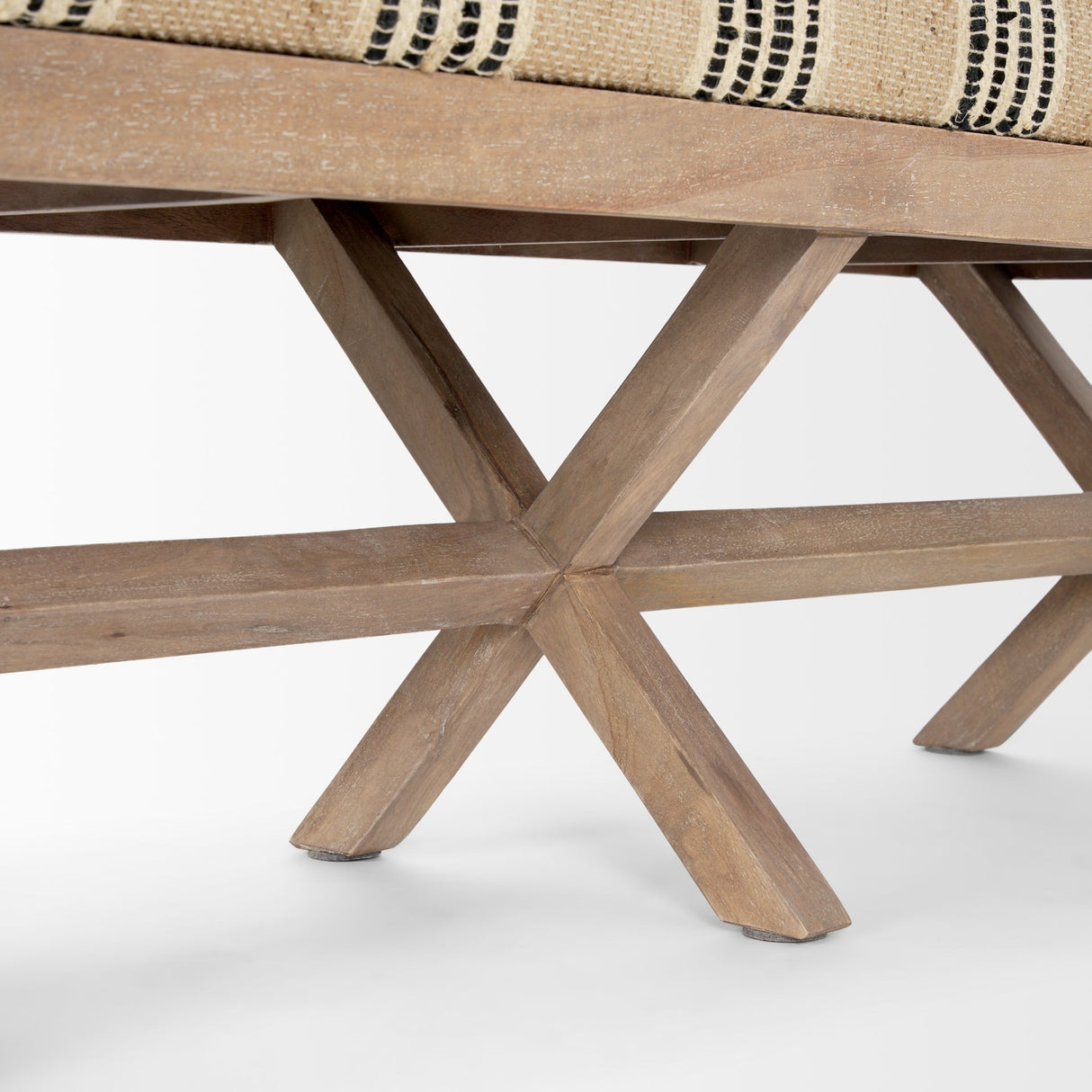Solis 50L x 16W Brown Base Upholstered Beige/Black Stripe Seat Accent Bench by Mercana at Eve Furniture