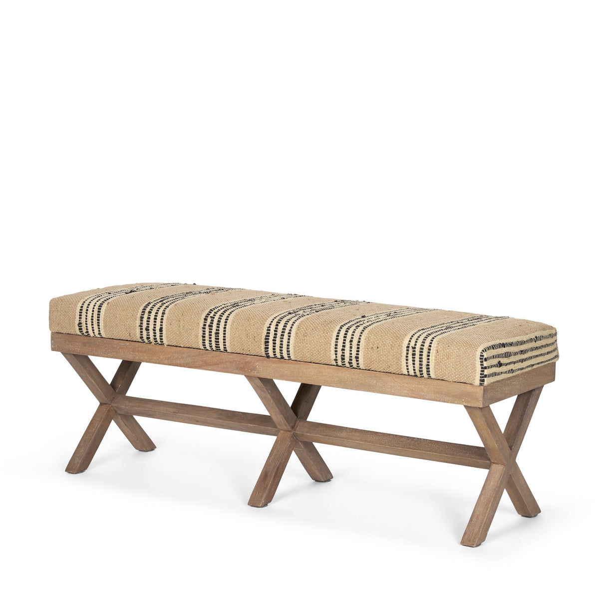 Solis 50L x 16W Brown Base Upholstered Beige/Black Stripe Seat Accent Bench by Mercana at Eve Furniture