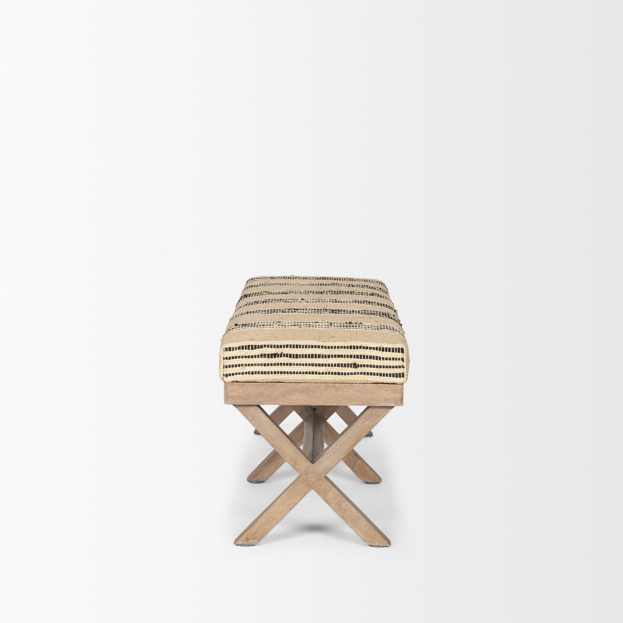Solis Brown Base Upholstered Beige/Black Stripe Seat Accent Bench by Mercana at Eve Furniture