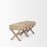Solis Brown Base Upholstered Beige/Black Stripe Seat Accent Bench by Mercana at Eve Furniture
