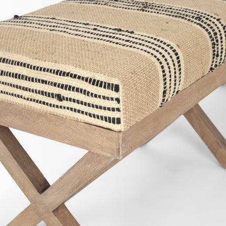 Solis Brown Base Upholstered Beige/Black Stripe Seat Accent Bench by Mercana at Eve Furniture
